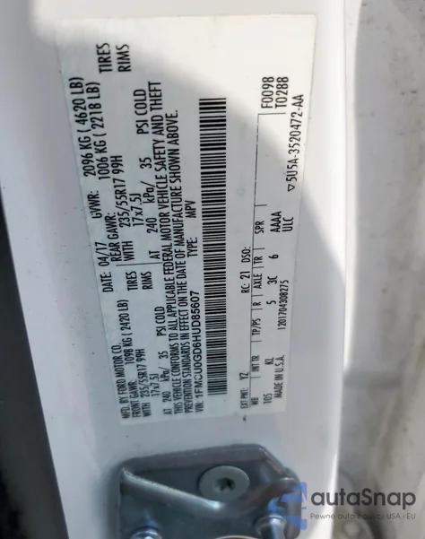 2017 Ford Escape Se z USA, uszkodzony, nr VIN 1FMCU0GD6HUD85607